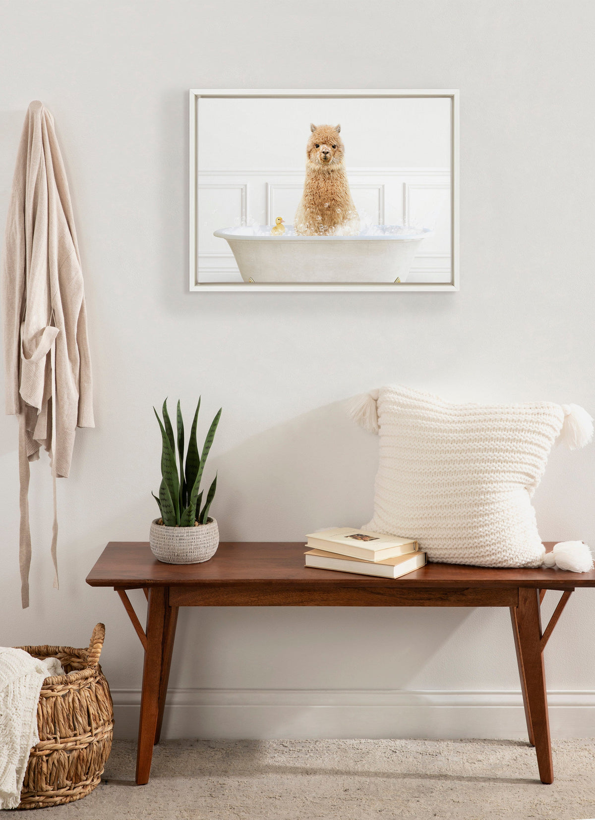Sylvie Alpaca In Bubble Bath Neutral Style Framed Canvas by Amy Peterson Art Studio