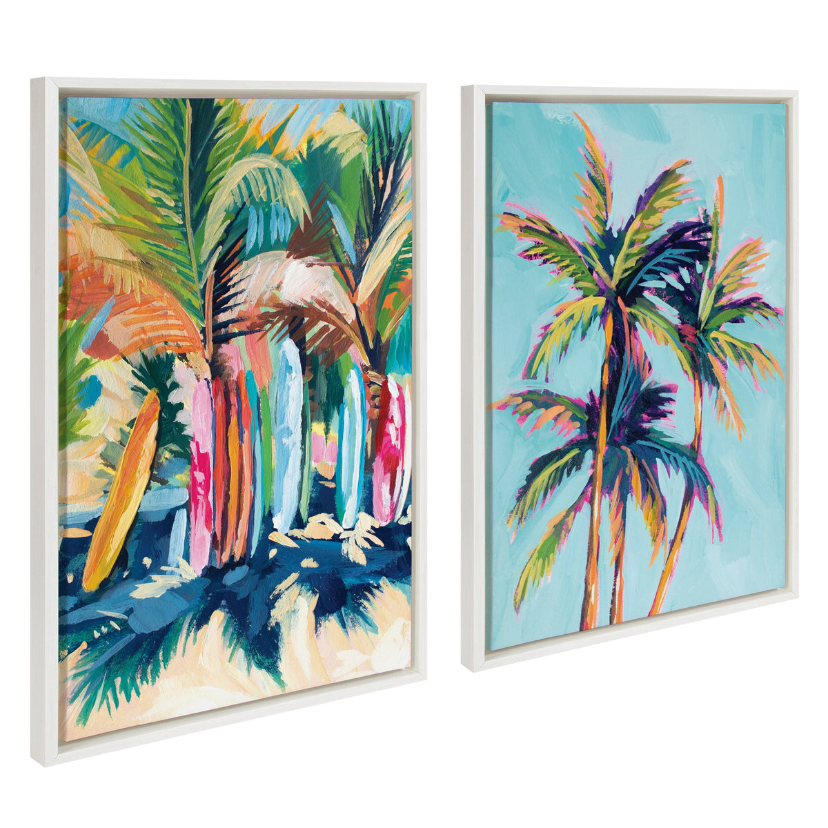 Sylvie Surf and Sand and Tropical Palms Study Framed Canvas Art Set by Rachel Christopoulos