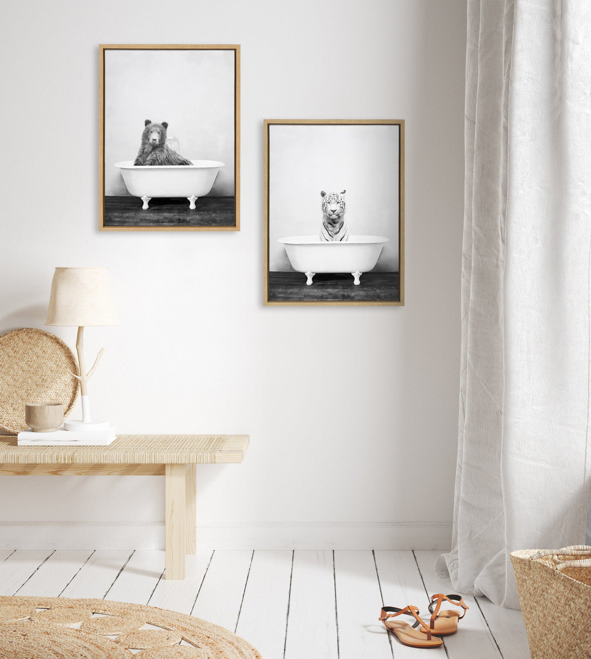Sylvie Bear in the Tub Framed Canvas by Amy Peterson Art Studio