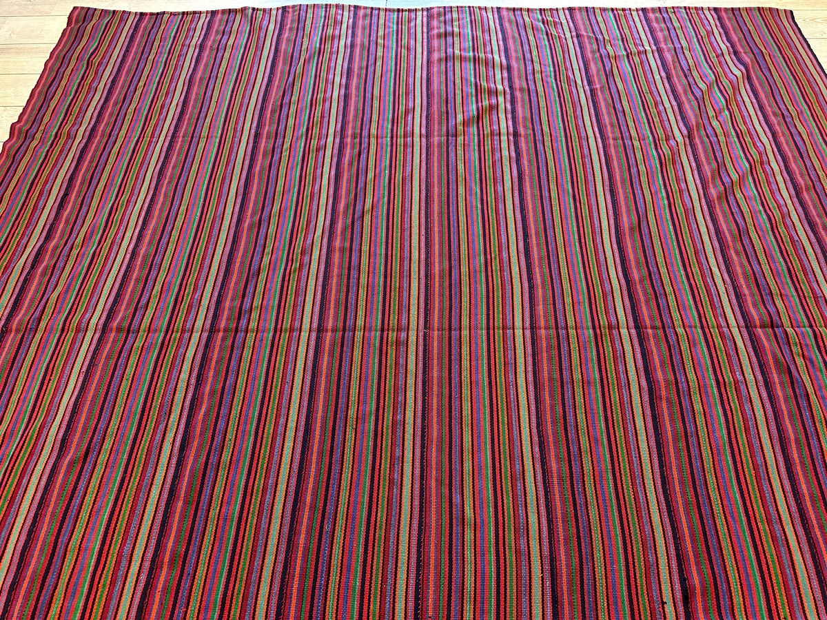 Antique Persian Kilim Rug 9x9 | Red, Purple & Burgundy | Hand-Woven Wool Flatweave - Rugistan, view 18