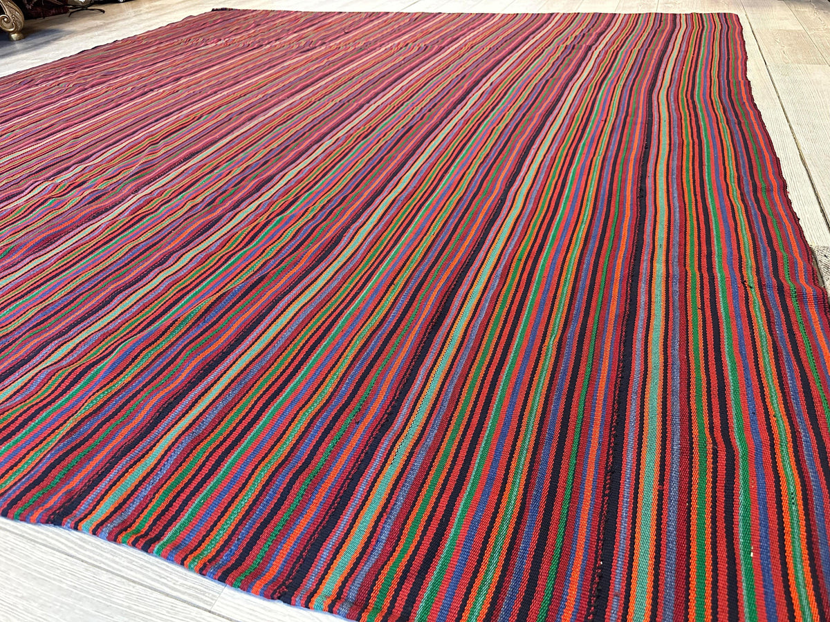 Antique Persian Kilim Rug 9x9 | Red, Purple & Burgundy | Hand-Woven Wool Flatweave - Rugistan, view 3