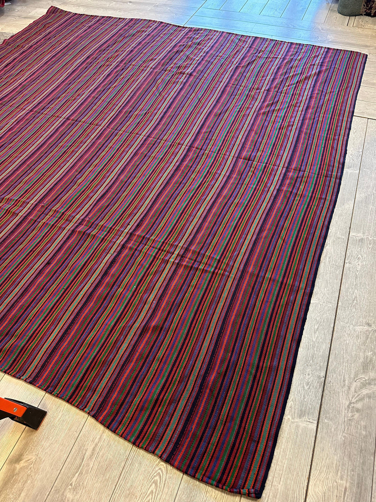 Antique Persian Kilim Rug 9x9 | Red, Purple & Burgundy | Hand-Woven Wool Flatweave - Rugistan, view 4