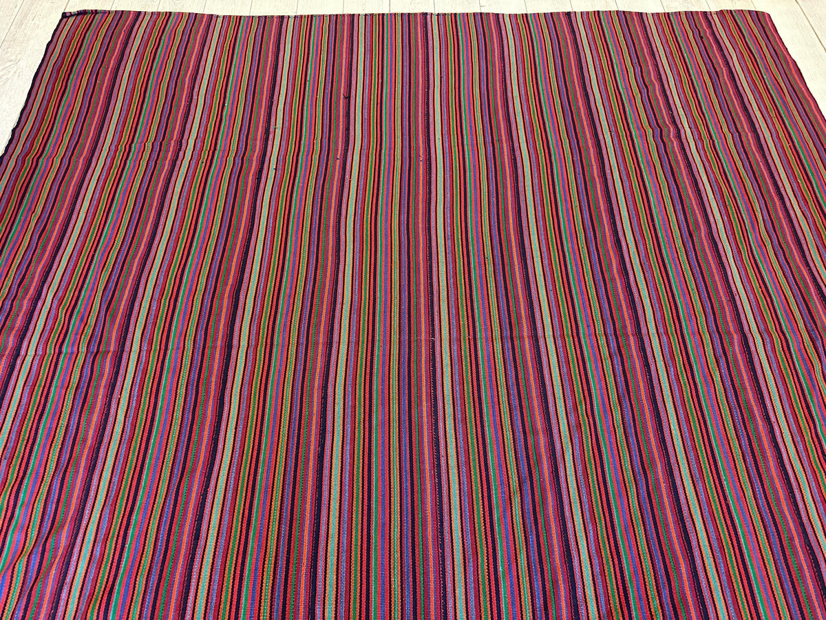 Antique Persian Kilim Rug 9x9 | Red, Purple & Burgundy | Hand-Woven Wool Flatweave - Rugistan, view 6