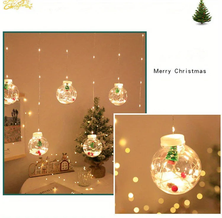 LED Christmas Curtain Lights with Copper Wire & Wishing Ball