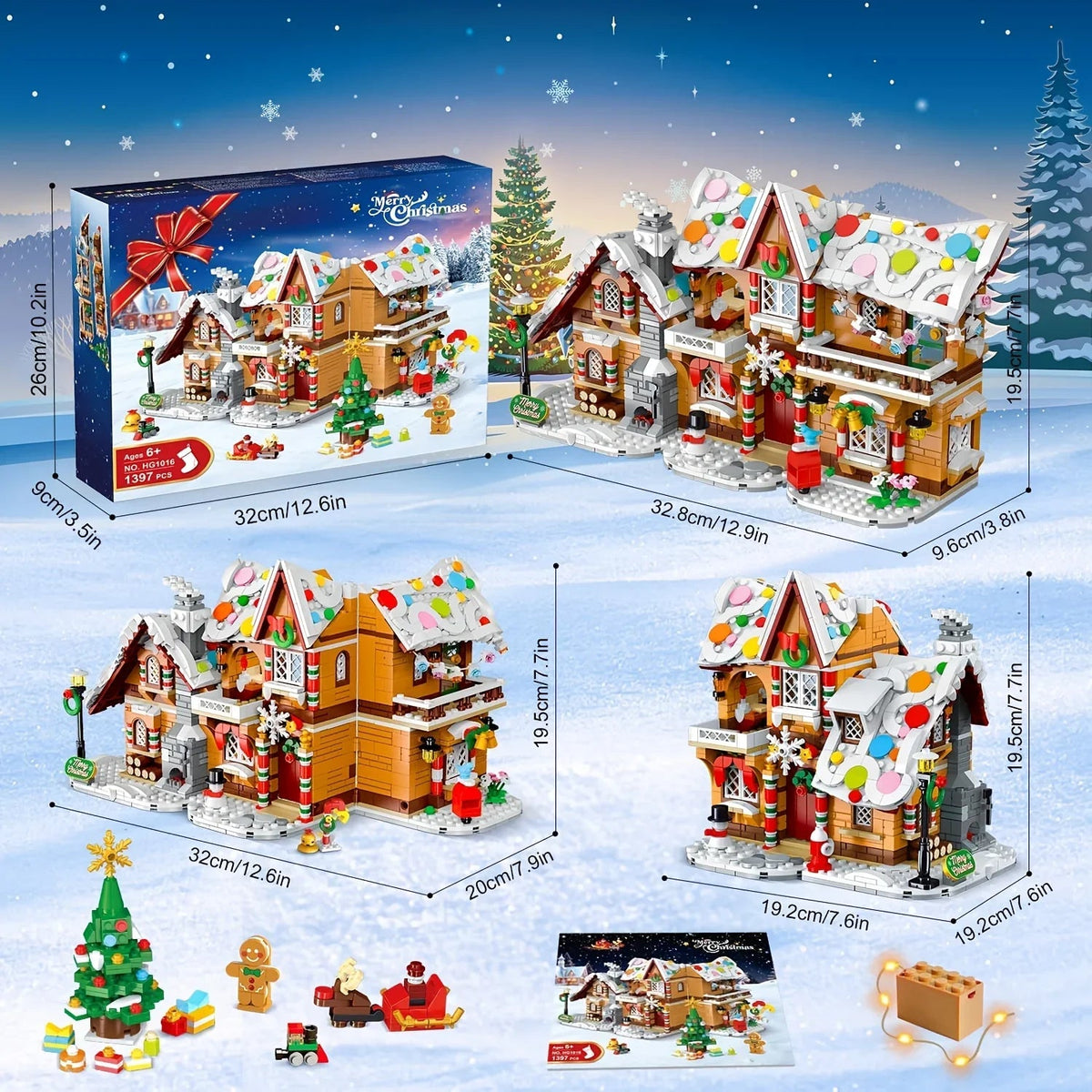 LED Christmas Village Building Blocks Set with Train & Santa