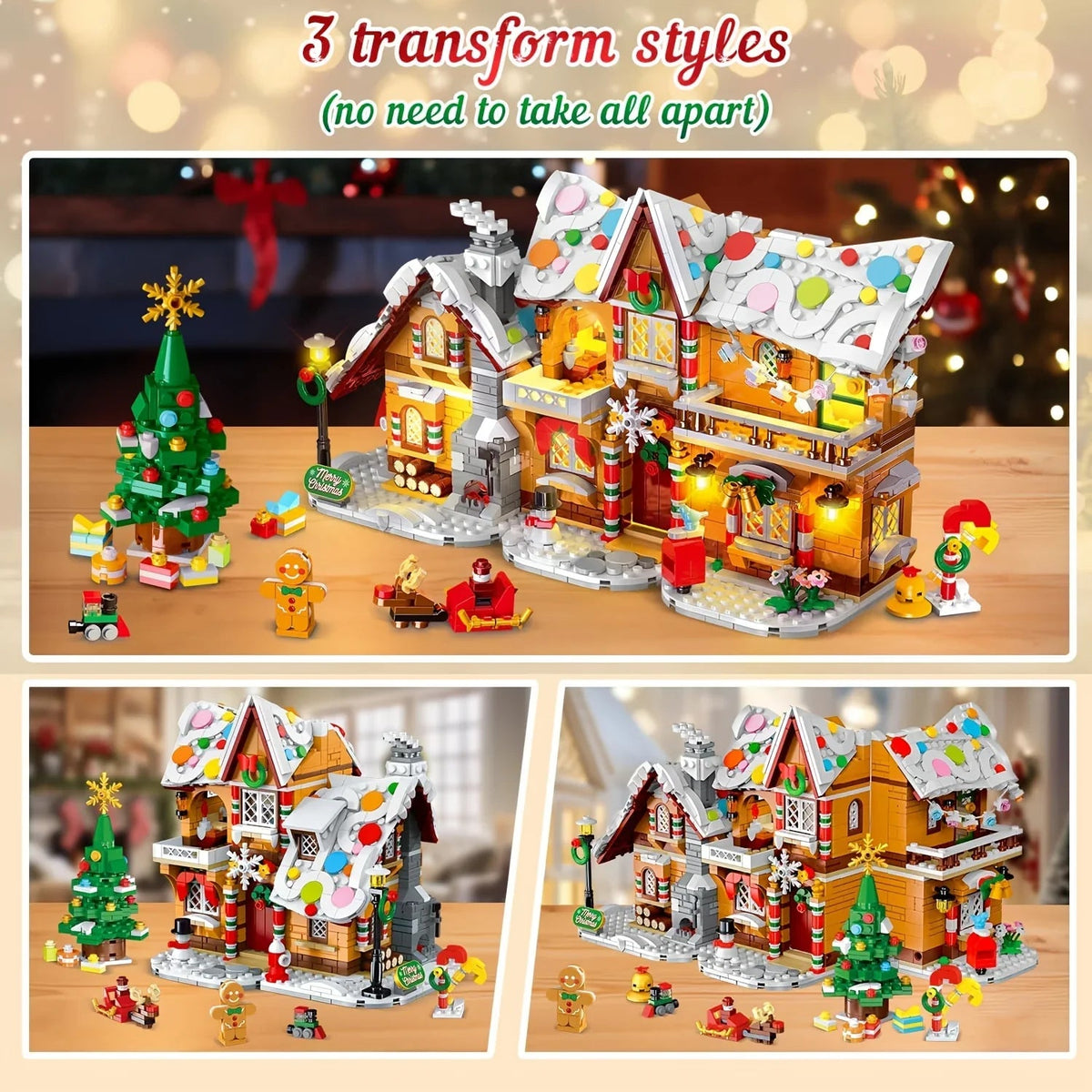 LED Christmas Village Building Blocks Set with Train & Santa