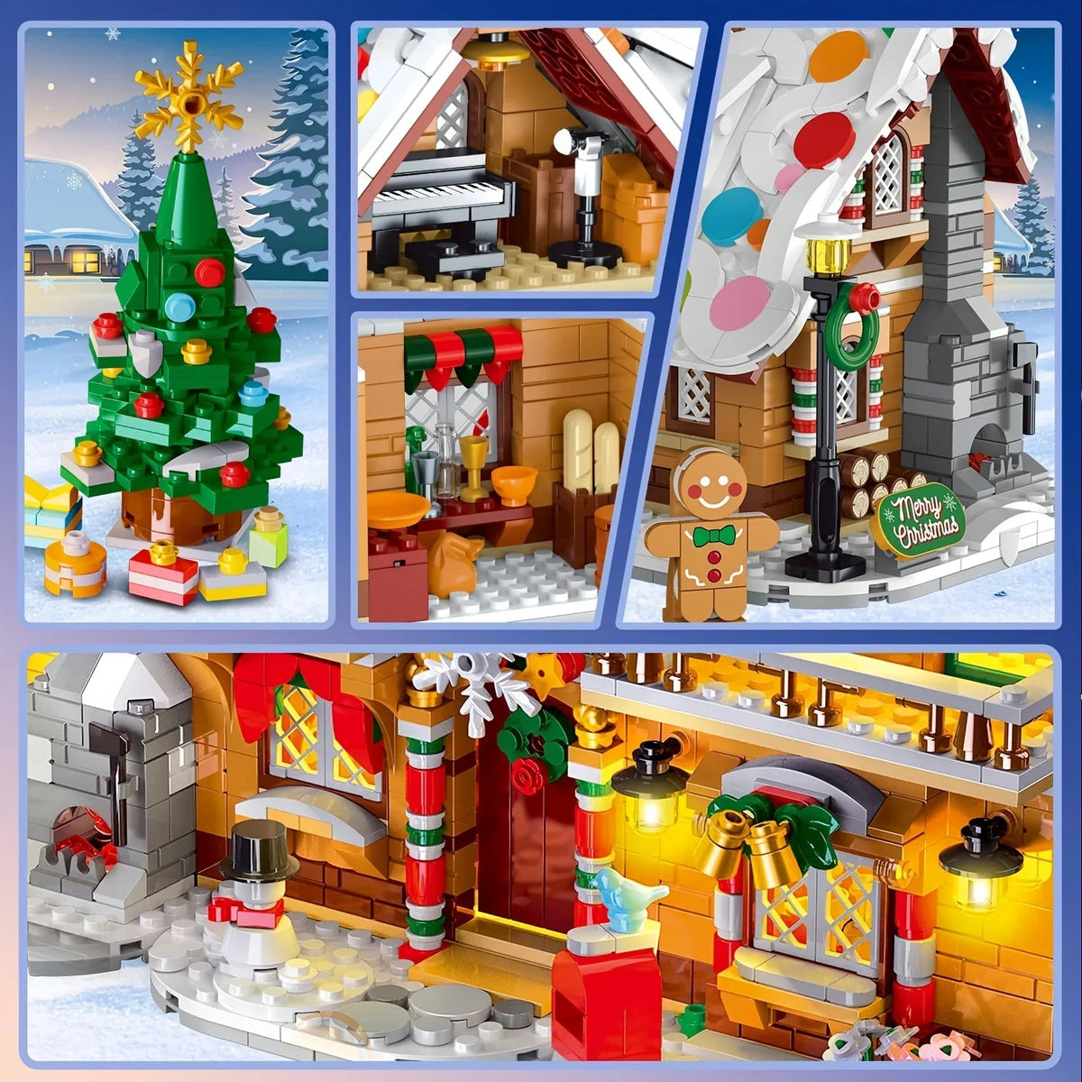 LED Christmas Village Building Blocks Set with Train & Santa