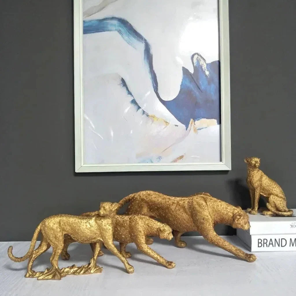 Gold Leopard Cheetah Statues for Modern Home Decor Lovers