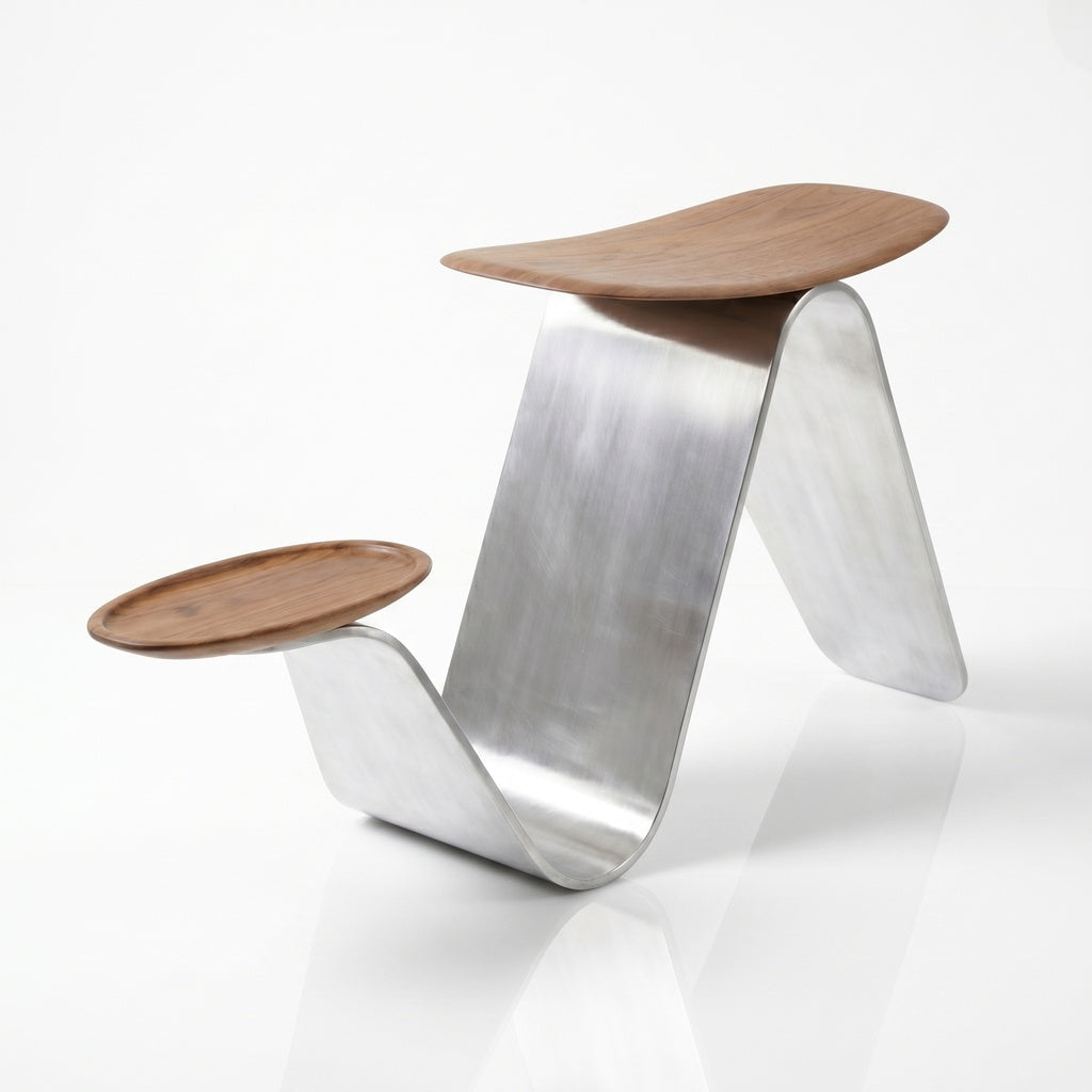 Libra Stool Acacia wood and Aluminium