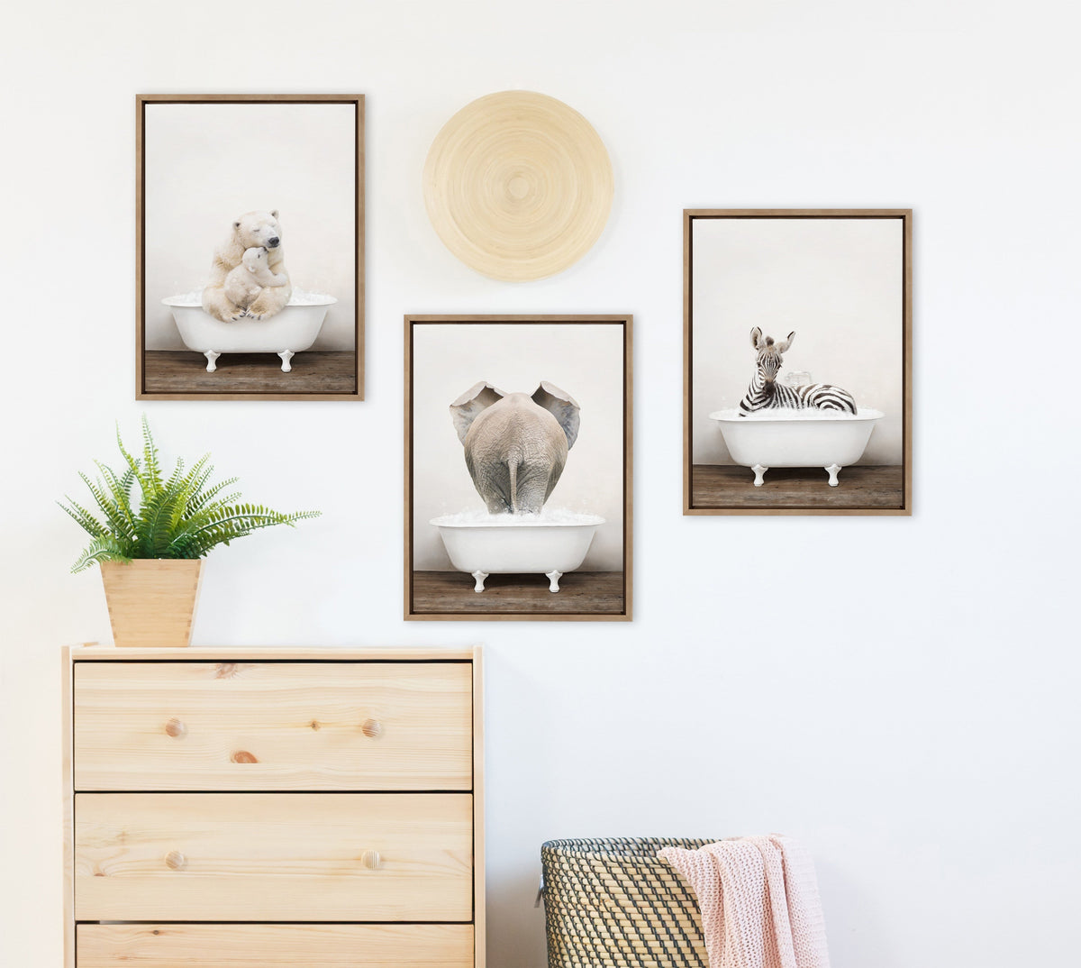 Sylvie Elephant Back in Rustic Bath Framed Canvas by Amy Peterson Art Studio