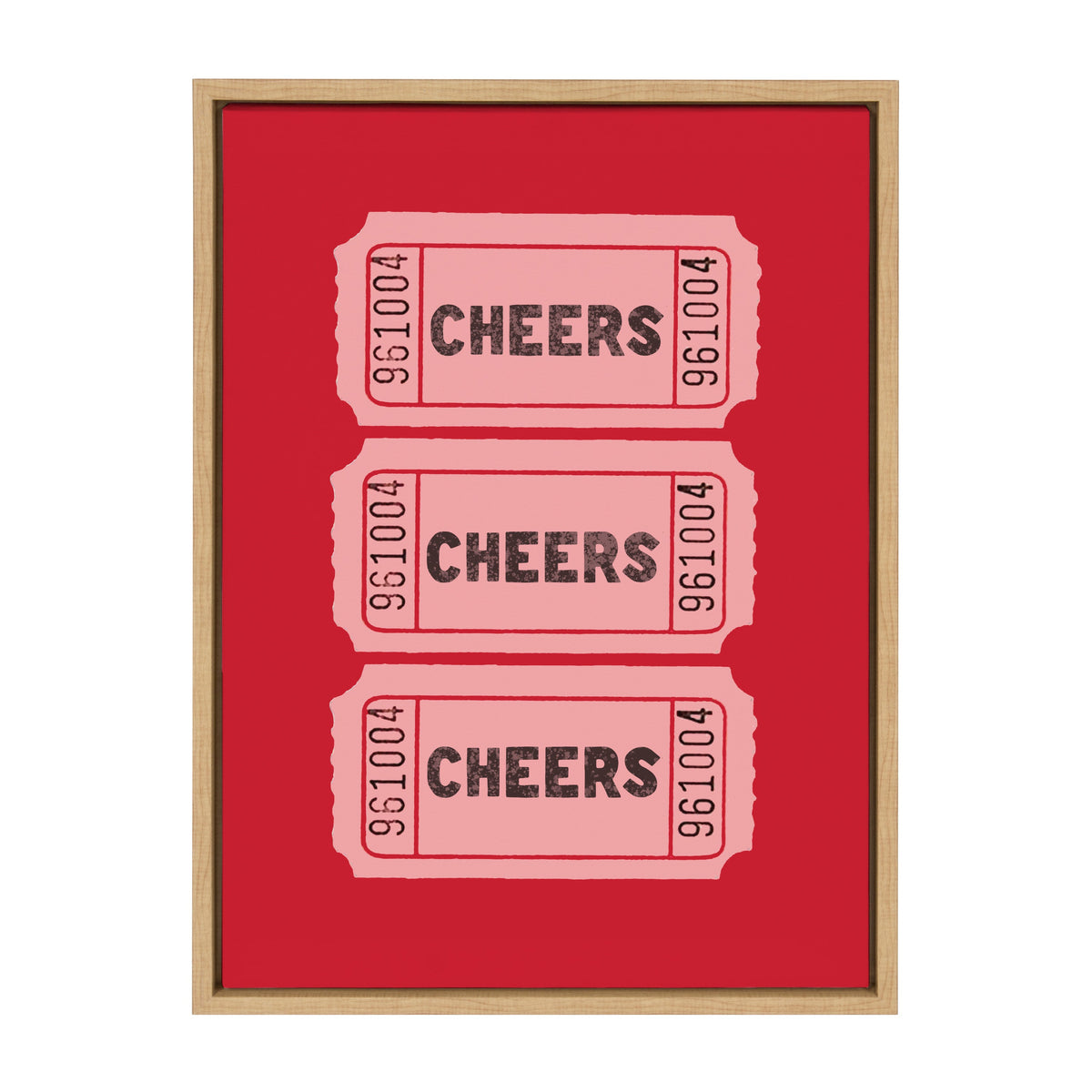Sylvie Cheers Pink Red Ticket Framed Canvas by Alli Standefer
