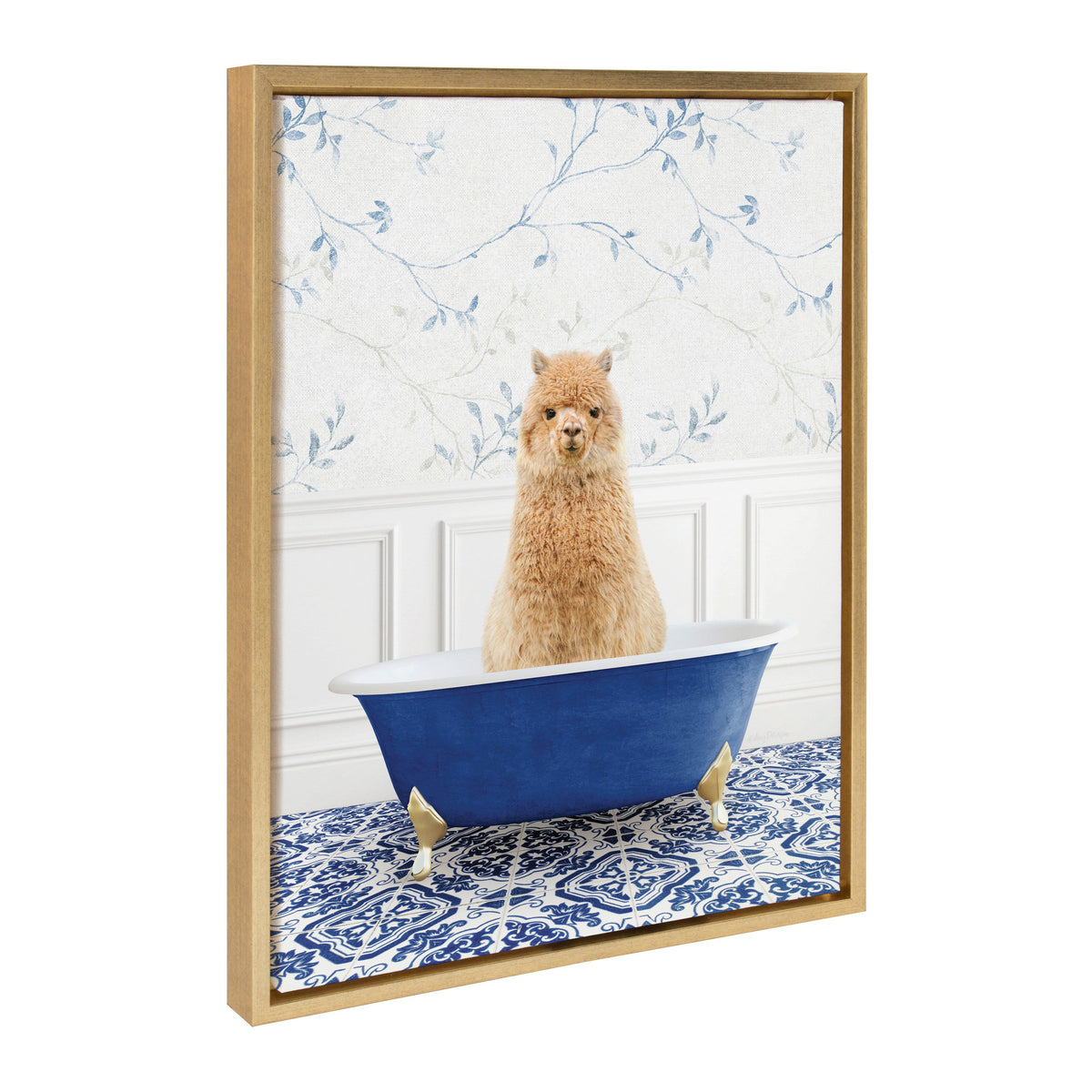 Sylvie Alpaca In Eclectic Blue Bath Framed Canvas by Amy Peterson Art Studio