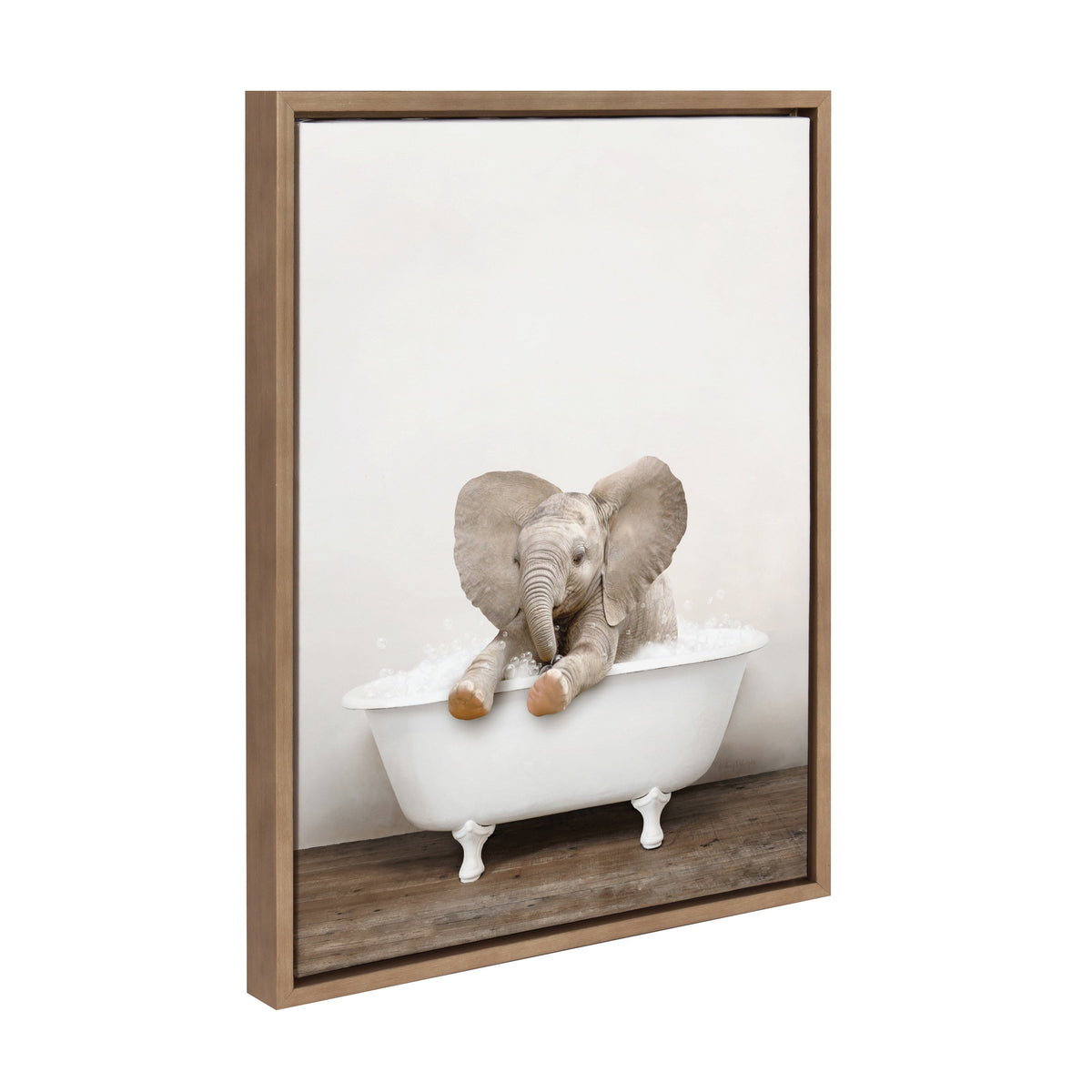 Sylvie Baby Elephant No 6 in Rustic Bath Framed Canvas by Amy Peterson Art Studio