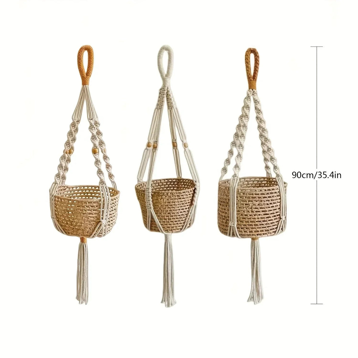 3-Piece Bohemian Handwoven Macrame Plant Hangers with Tassels