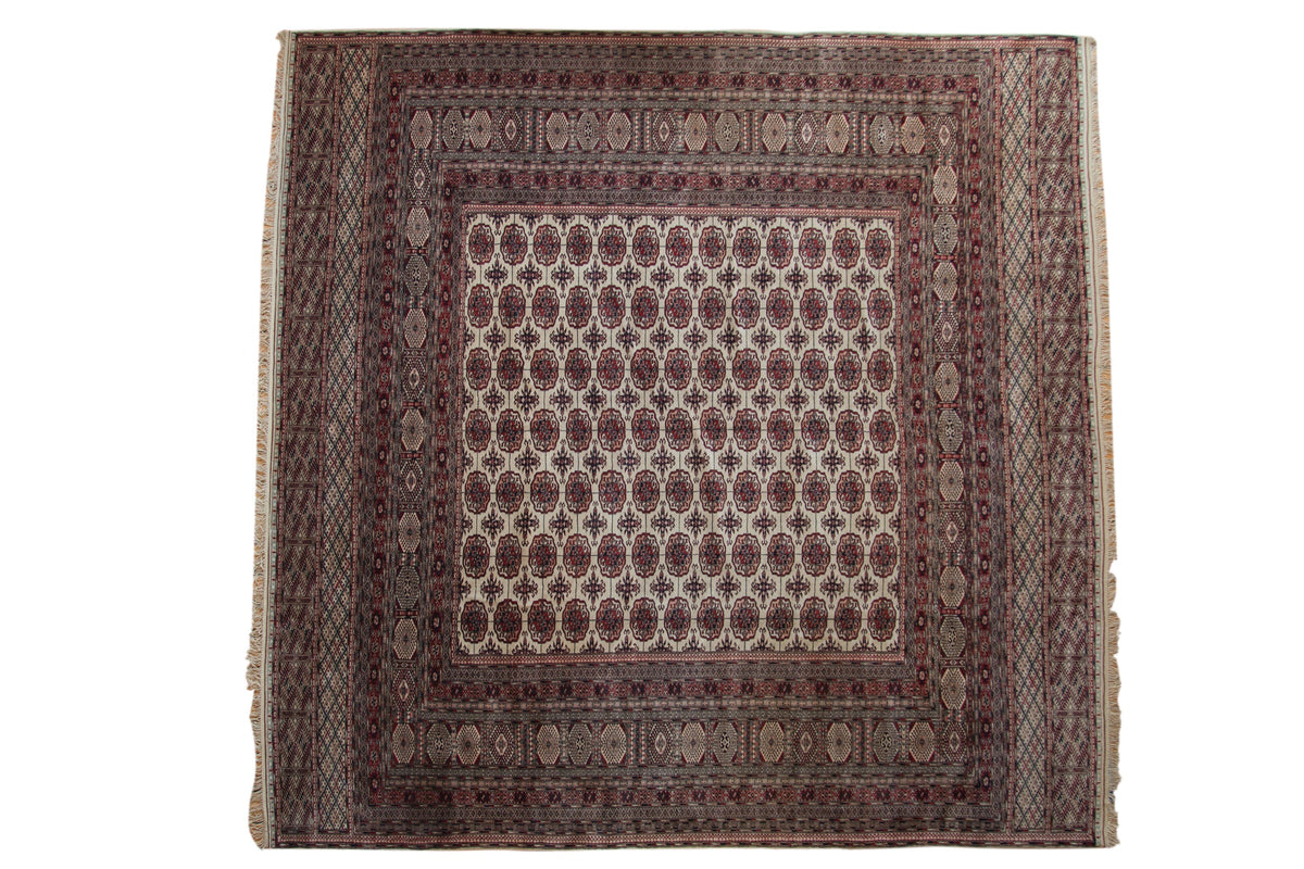 12.5x12.5 Vintage Fine Pakistani Bokhara Design Square Carpet