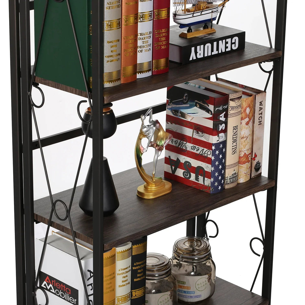 Metal 5 Shelf Folding Bookshelf Industrial Frame