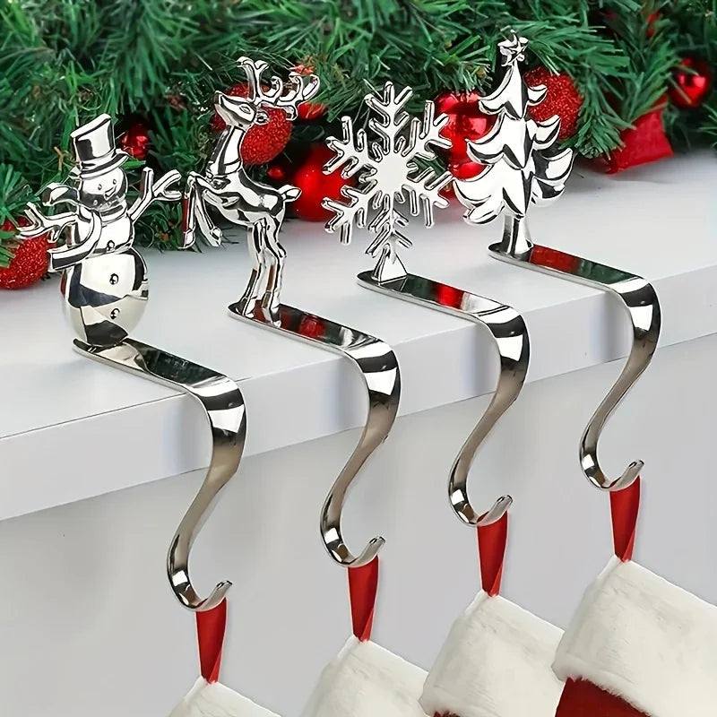 Metal Christmas Stocking Holder Set, 4pcs Golden with Non-Slip Hooks