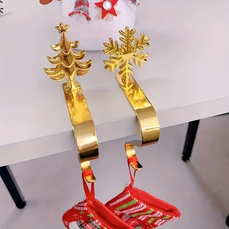 Metal Christmas Stocking Holder Set, 4pcs Golden with Non-Slip Hooks