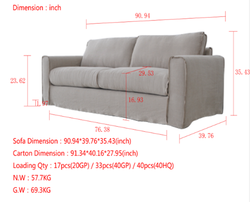 Peninsula Slipcover Sofa Wash Linen Beige 91x30x39H image 4