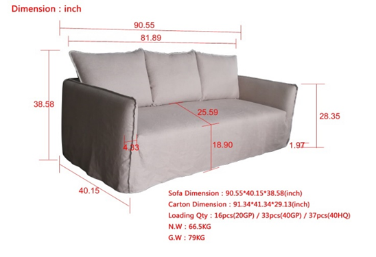 Naples Sofa - Wash Linen White Slipcover 91x40x38.5H image 4