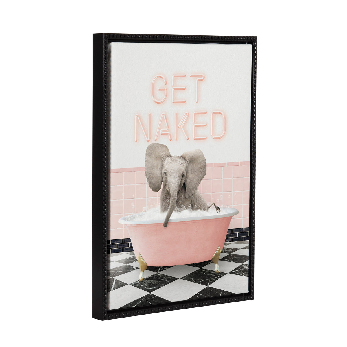Sylvie Baby Elephant No 3 in Get Naked Bath Framed Canvas by Amy Peterson