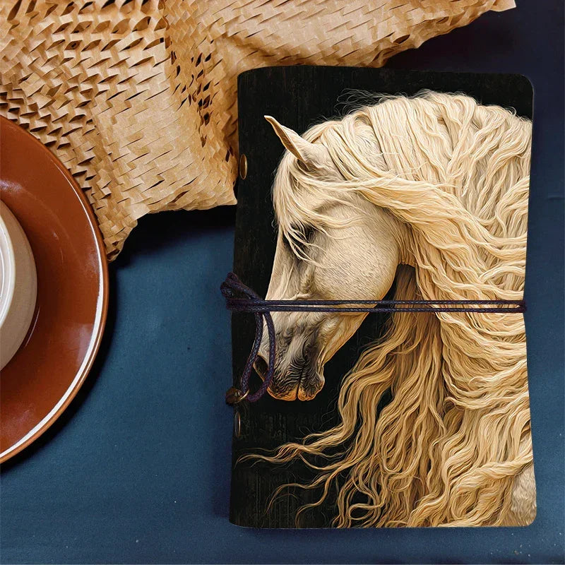 Notebook - White Horse Pattern Leather 80 Sheets