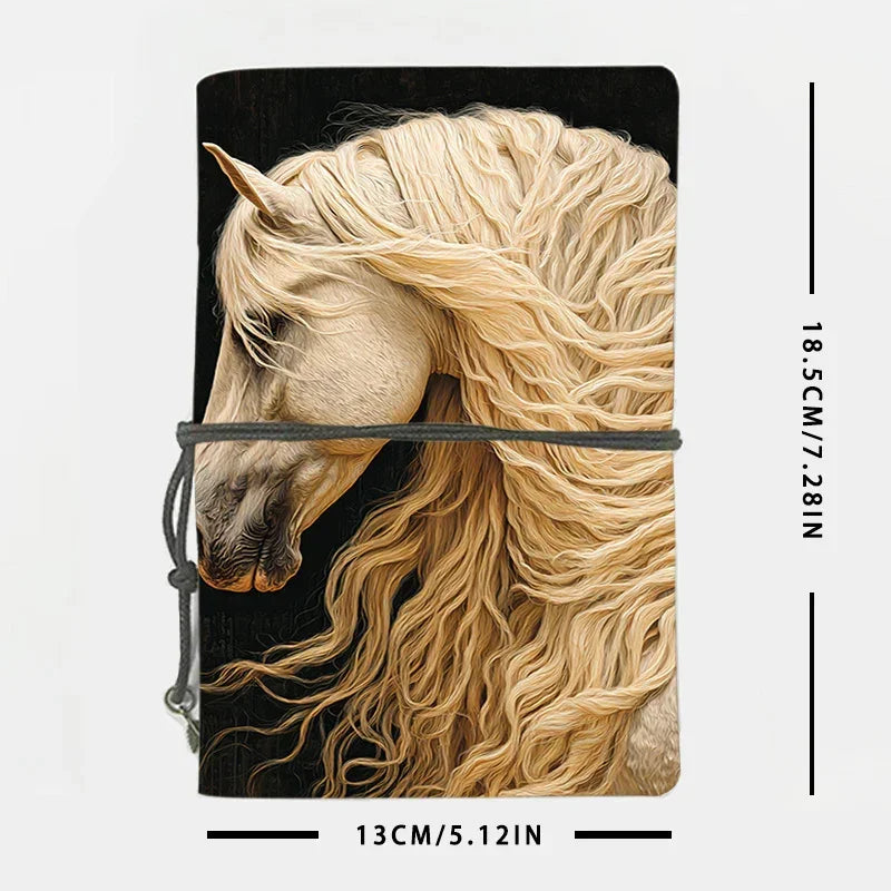 Notebook - White Horse Pattern Leather 80 Sheets