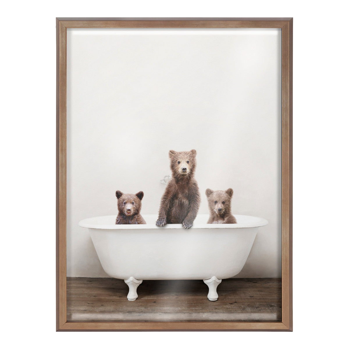 Blake Three Little Bears in Vintage Bathtub Framed Printed Glass by Amy Peterson Art Studio