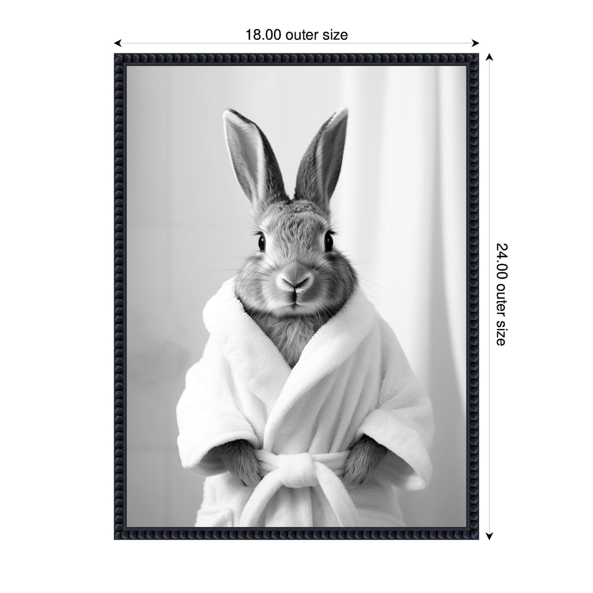 Sylvie Bunny Bathroom Art Towel Robe Black and White Framed Canvas by The Creative Bunch Studio
