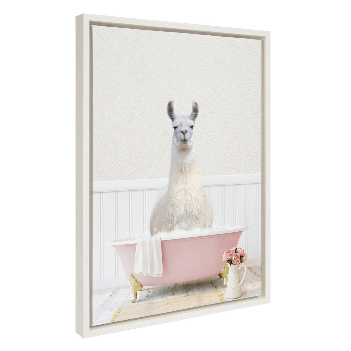 Sylvie Llama in Cottage Rose Bath Framed Canvas by Amy Peterson Art Studio