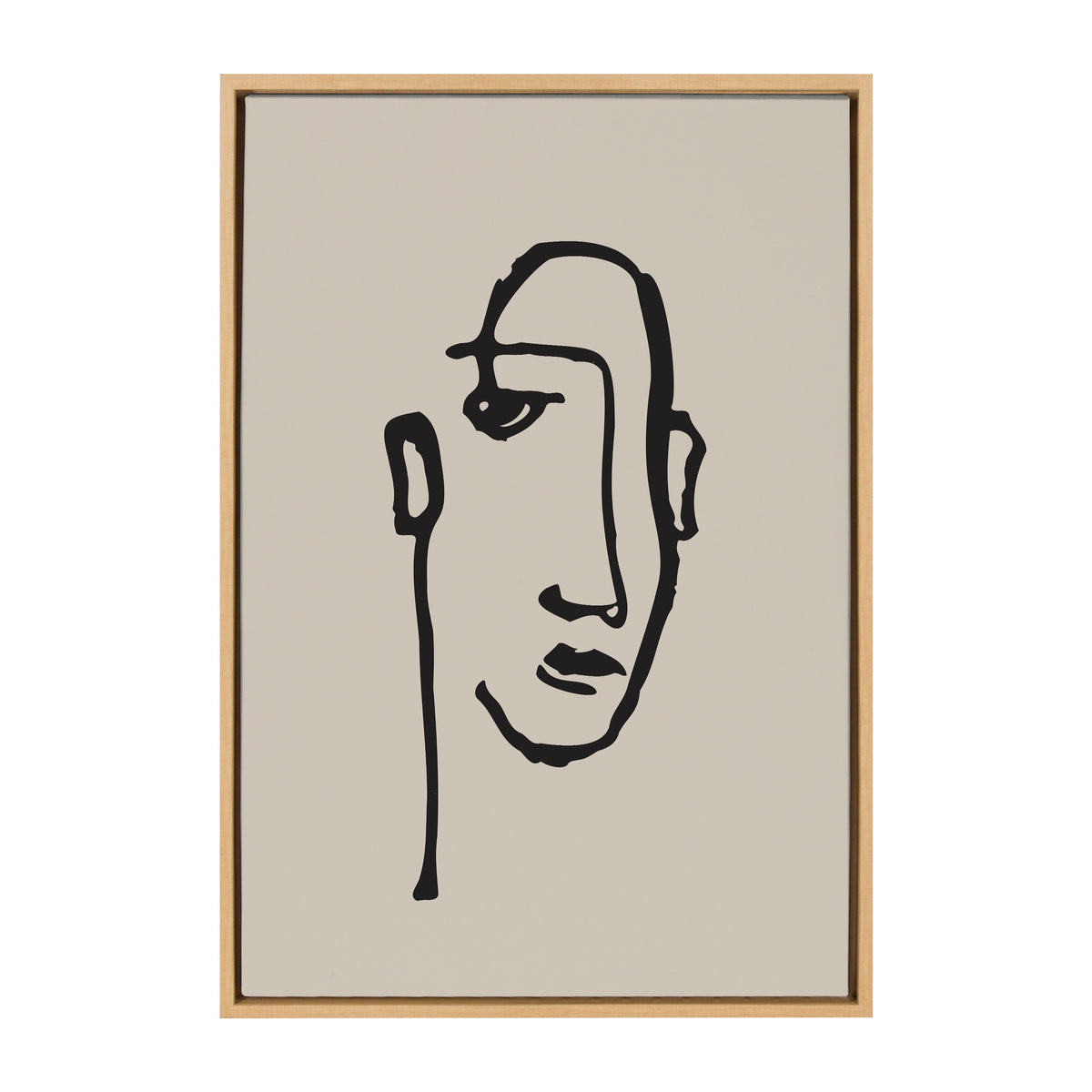 Sylvie Minimalist Neutral Line Art Drawing Face Framed Canvas by The Creative Bunch Studio