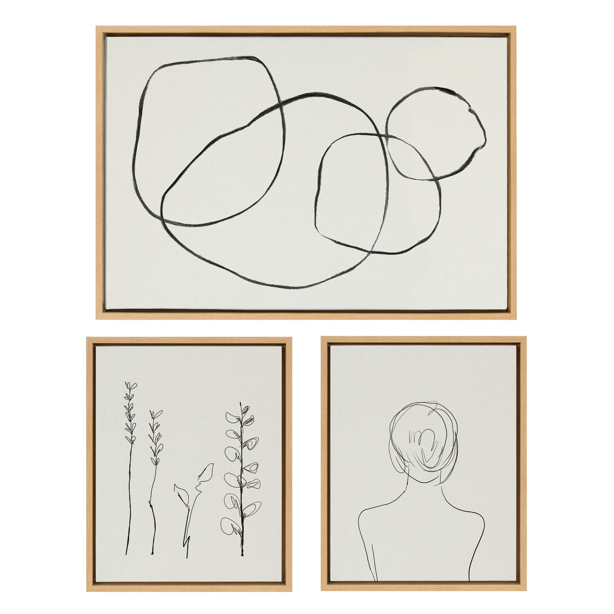 Sylvie Going in Circles and Minimalist Woman Framed Canvas Set by Teju Reval of SnazzyHues