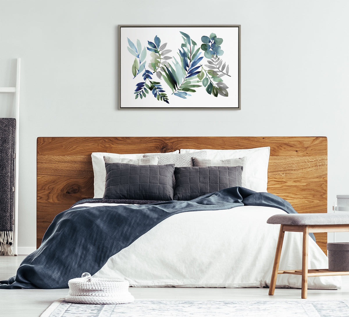 Sylvie Tropic Leaves Blue Framed Canvas by Sara Berrenson