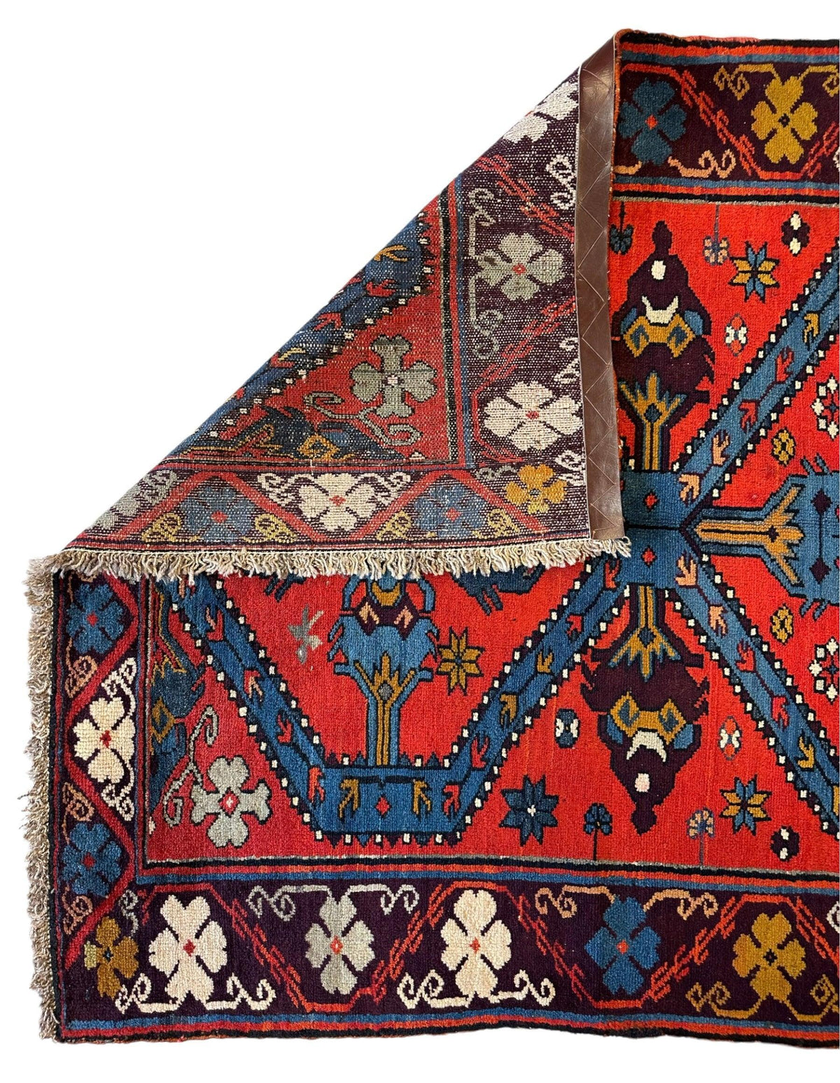 Vintage Caucasian Rug 4x7 | Red, Blue & Navy | Hand-Knotted Wool - Rugistan, view 3