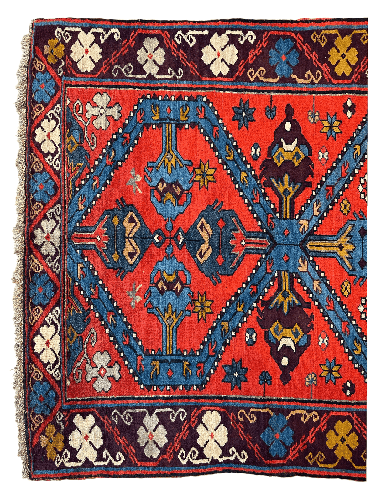 Vintage Caucasian Rug 4x7 | Red, Blue & Navy | Hand-Knotted Wool - Rugistan, view 4