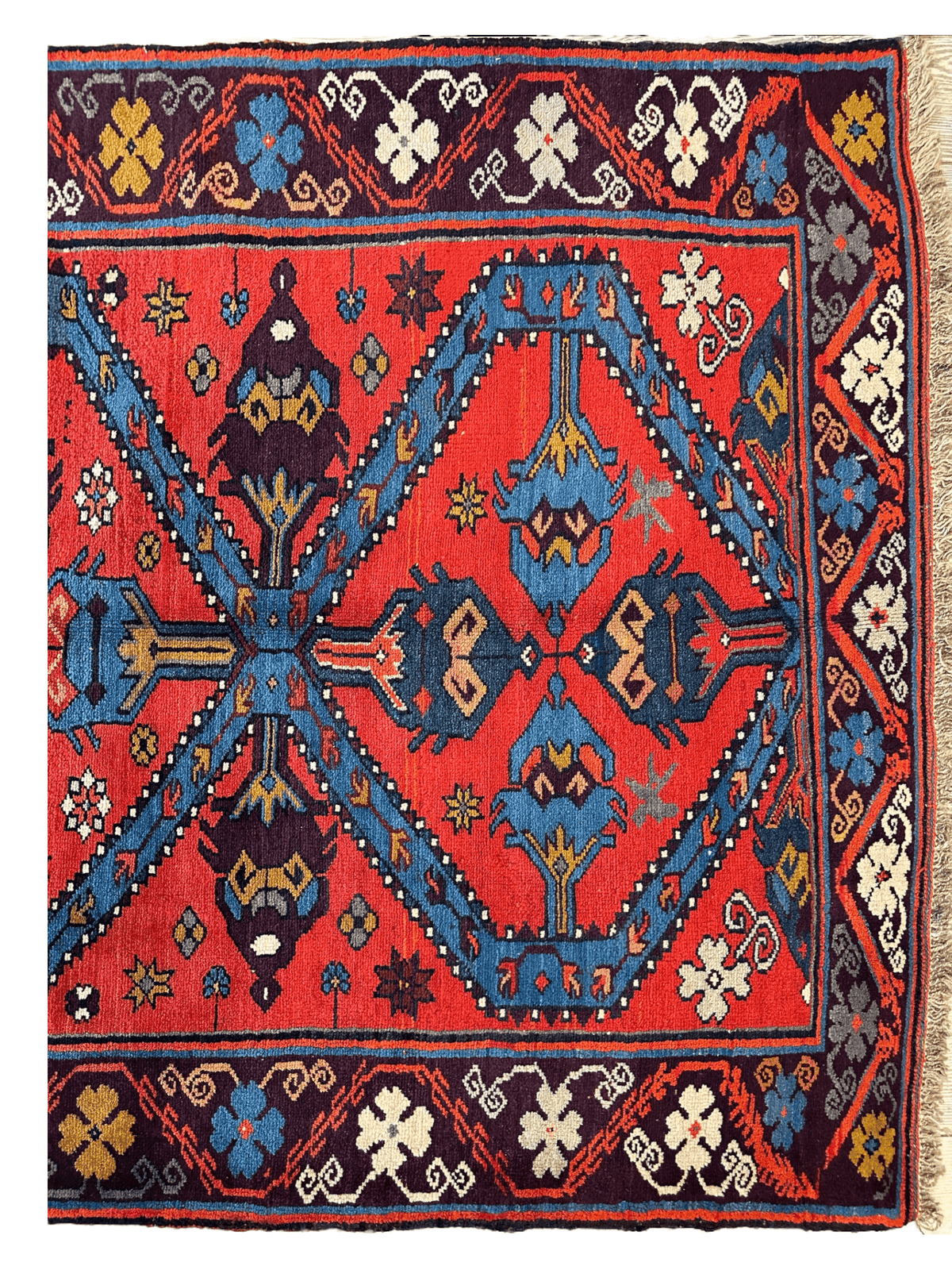 Vintage Caucasian Rug 4x7 | Red, Blue & Navy | Hand-Knotted Wool - Rugistan, view 6