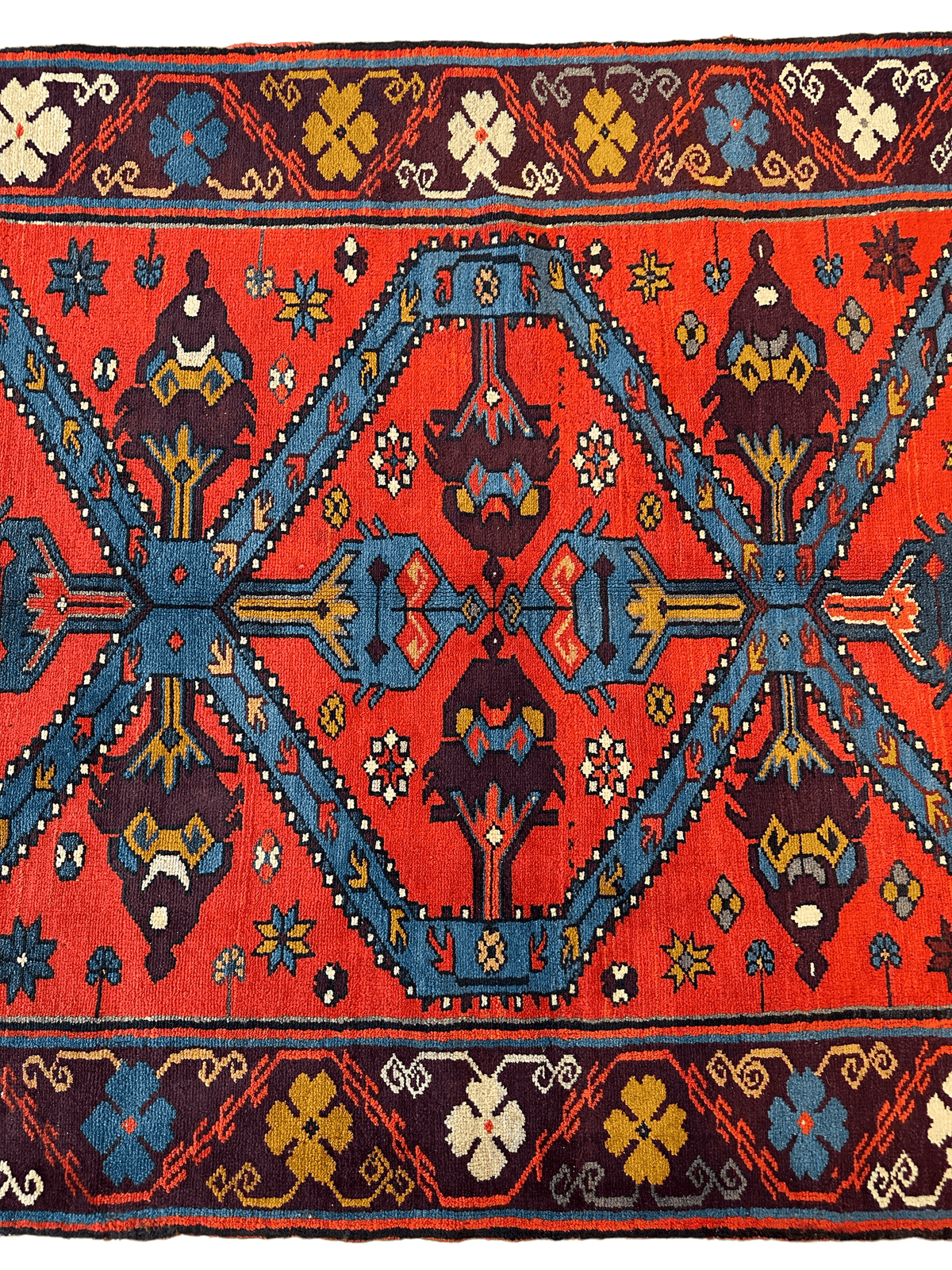 Vintage Caucasian Rug 4x7 | Red, Blue & Navy | Hand-Knotted Wool - Rugistan, view 7