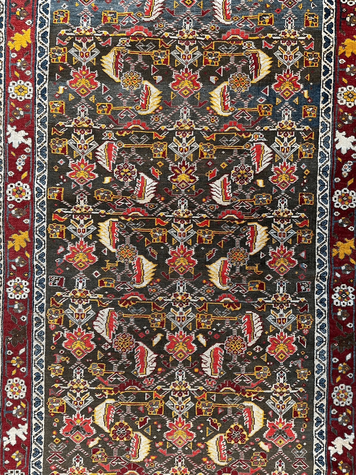 Antique Persian Qashqai Rug 3x7 | Brown, Burgundy & Gray | Hand-Knotted Wool - Rugistan, view 2