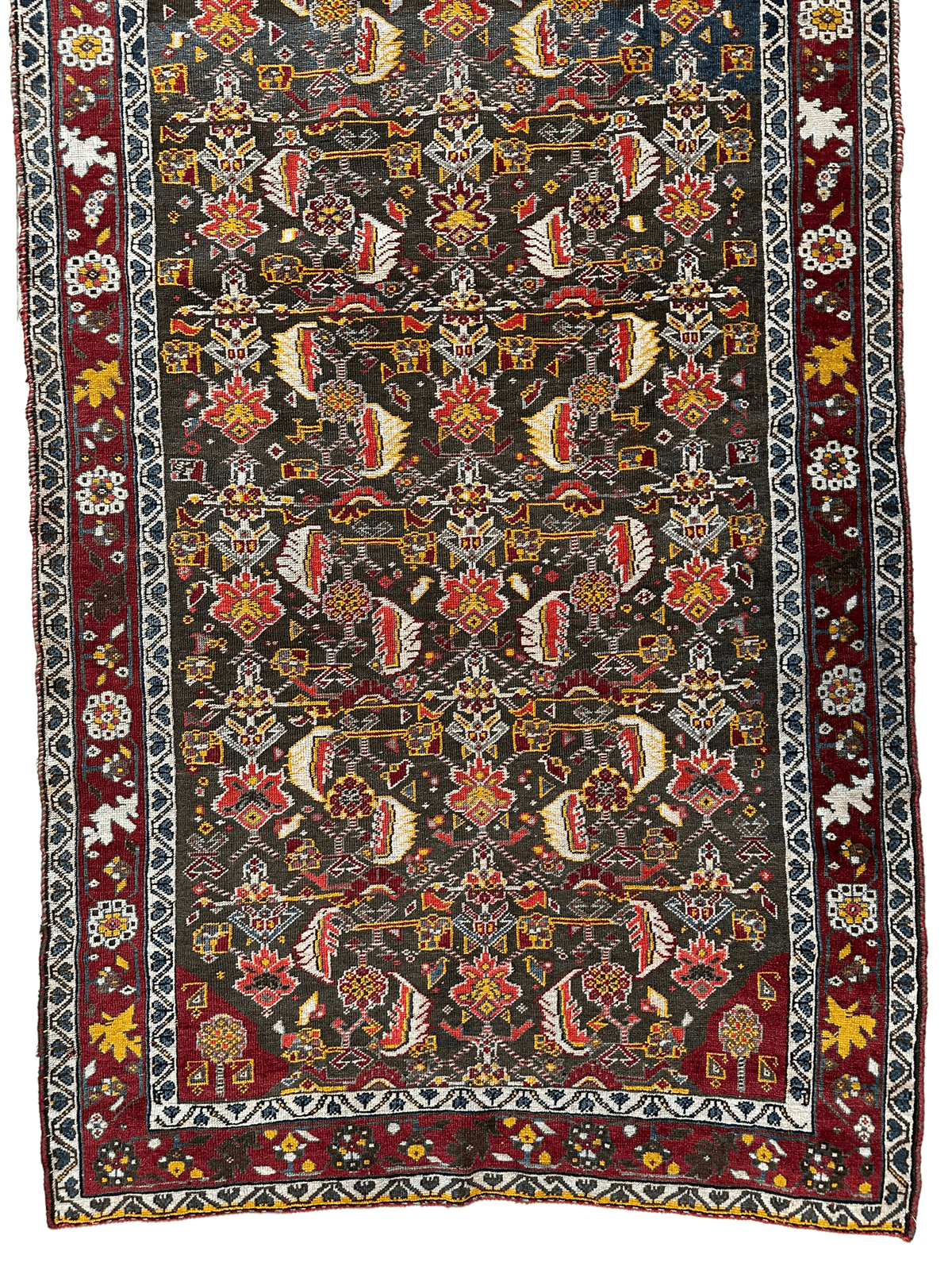 Antique Persian Qashqai Rug 3x7 | Brown, Burgundy & Gray | Hand-Knotted Wool - Rugistan, view 4