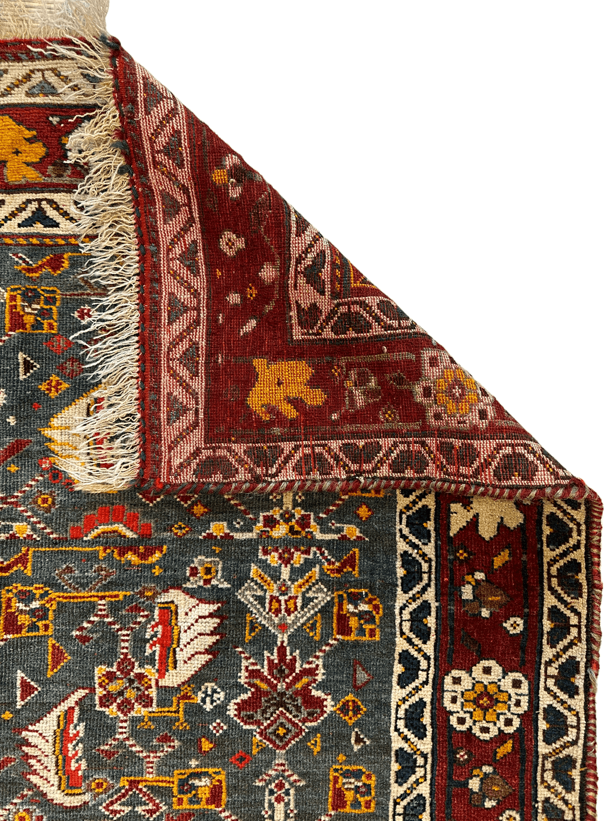 Antique Persian Qashqai Rug 3x7 | Brown, Burgundy & Gray | Hand-Knotted Wool - Rugistan, view 5