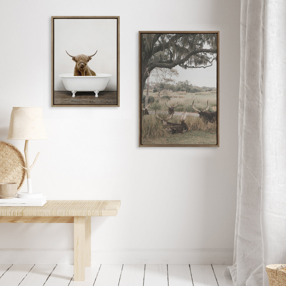Sylvie Highland Cow in Tub Color Framed Canvas by Amy Peterson Art Studio