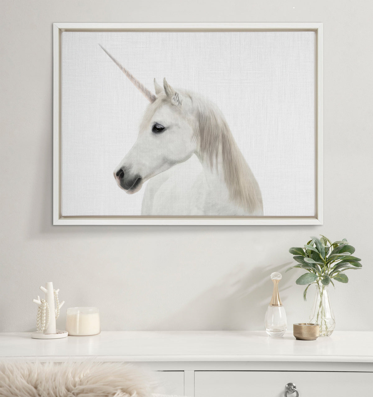 Sylvie Unicorn Framed Canvas by Simon Te of Tai Prints