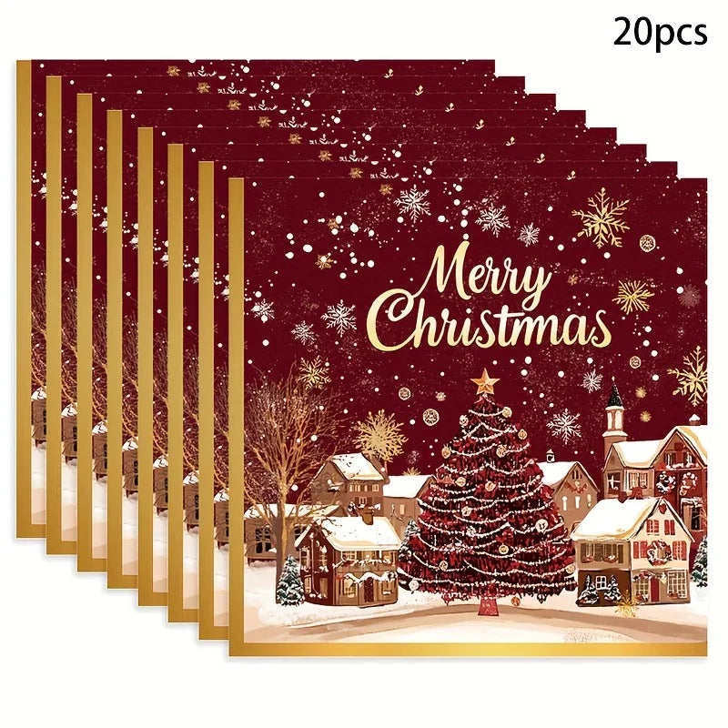 Paper Table Napkins 20-Pack Red and Golden Snowflakes Winter Design