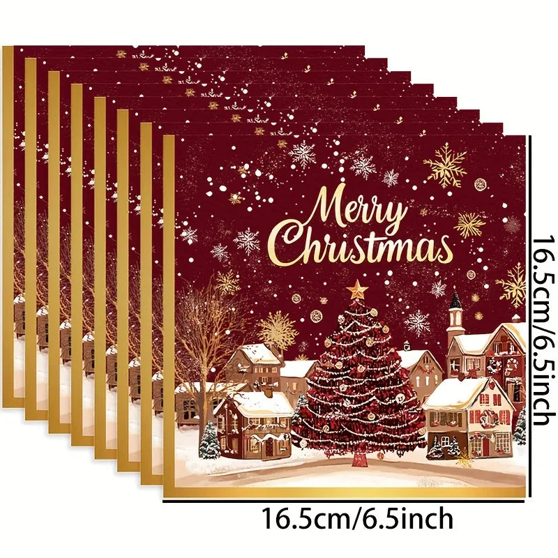 Paper Table Napkins 20-Pack Red and Golden Snowflakes Winter Design
