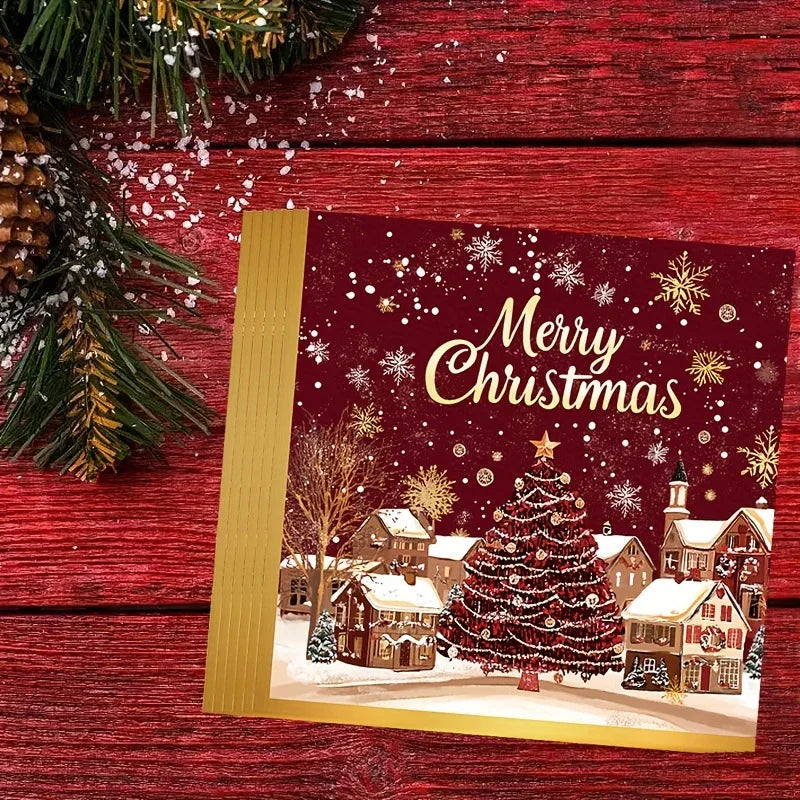 Paper Table Napkins 20-Pack Red and Golden Snowflakes Winter Design
