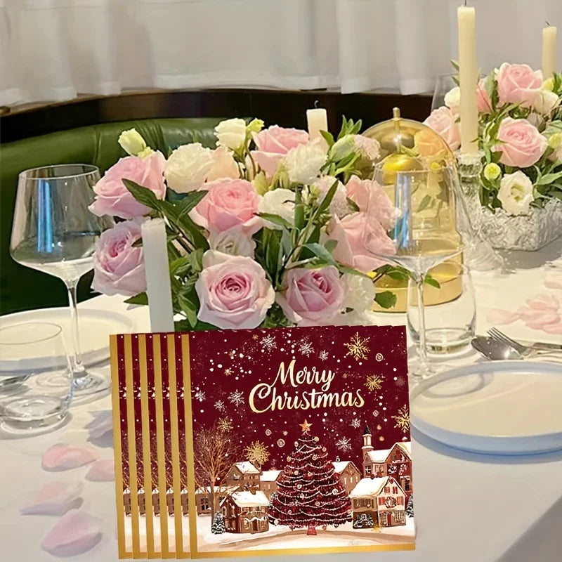 Paper Table Napkins 20-Pack Red and Golden Snowflakes Winter Design