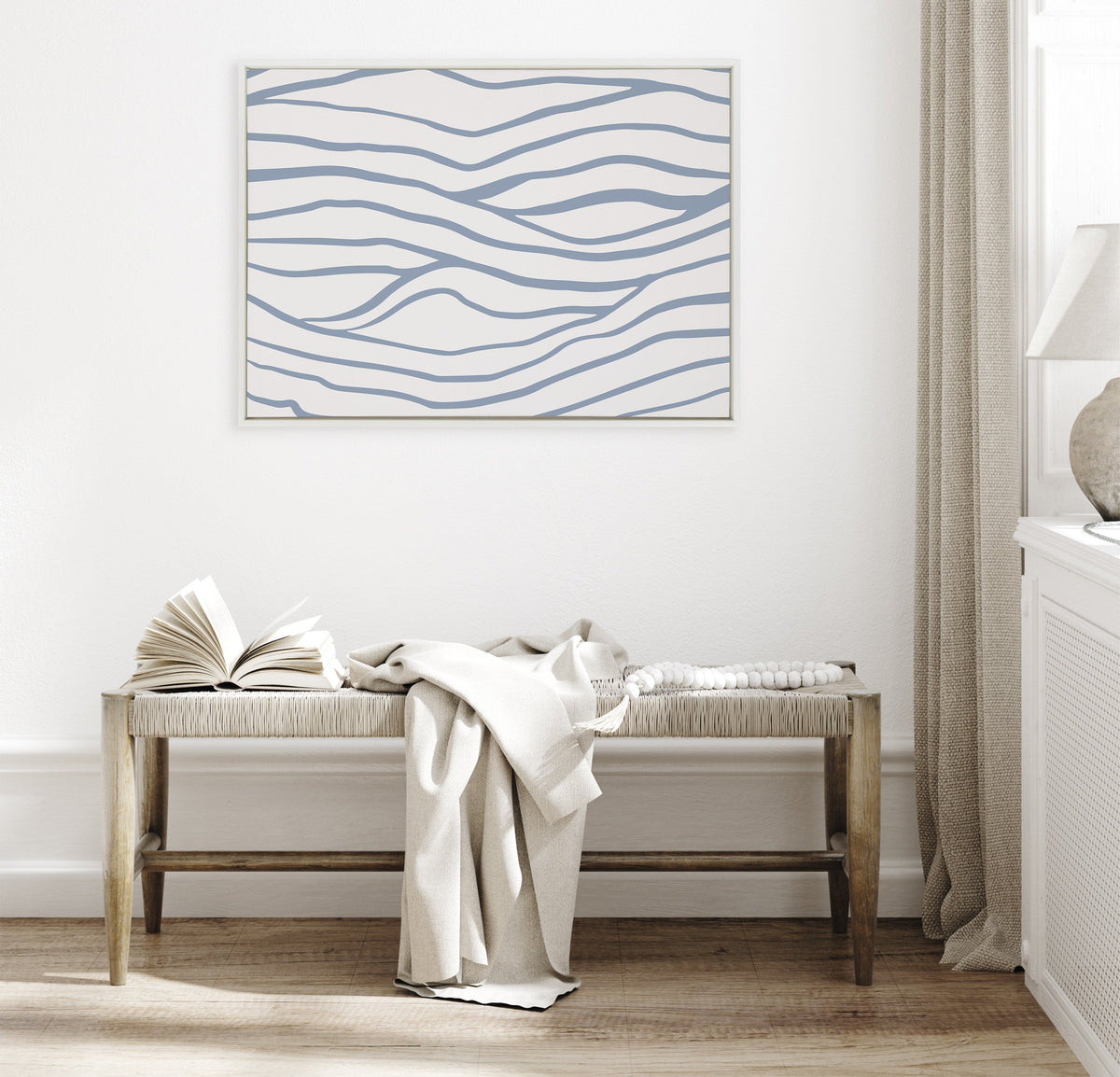 Sylvie Simple Elegant Coastal Waves Framed Canvas by The Creative Bunch Studio