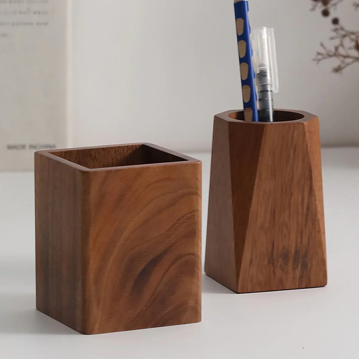 Pen Holder - Vintage Wooden Blue