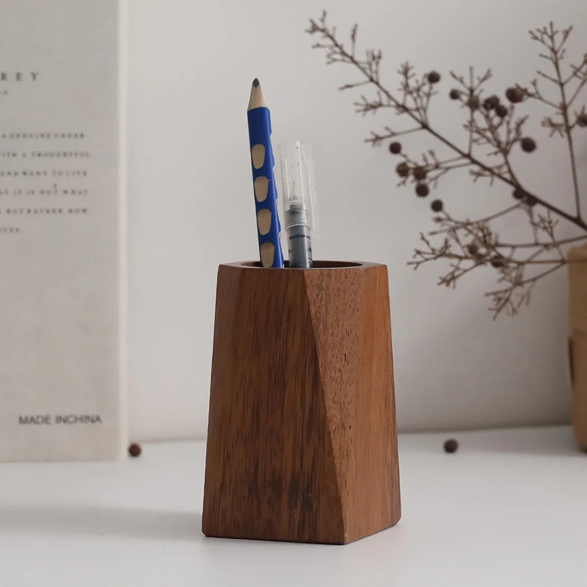 Pen Holder - Vintage Wooden Blue