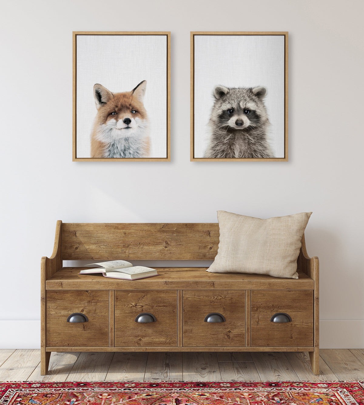Sylvie Raccoon Color Framed Canvas by Simon Te of Tai Prints